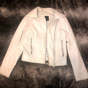 Cream leather motorcycle style jacket